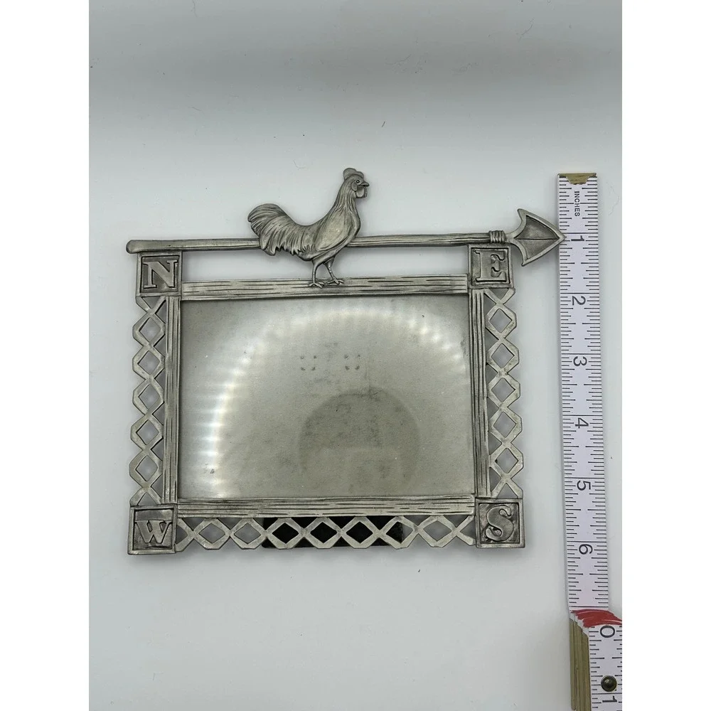 Vintage Rooster Weathervane Picture Frame Pewter Metal Farmhouse Decor 3.5x5‎